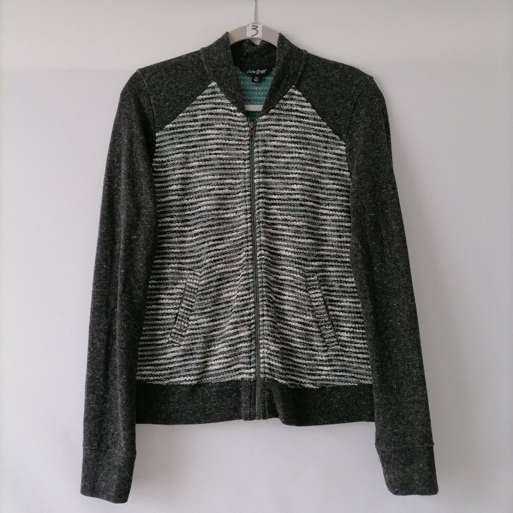 Lucky Brand Womens Textured Gray Mixed Knit Zip Front Sweater Jacket Size M